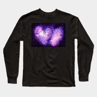 Watercolor Heart Shape Galaxy and Starry Sky Long Sleeve T-Shirt